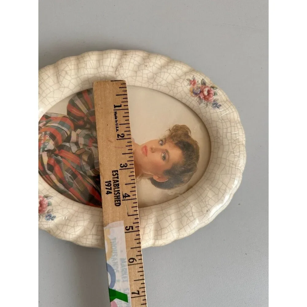 Vintage 90s Ceramic Crackle Glass Oval Picture Frame 5x7 Floral Cottagecore NEW!